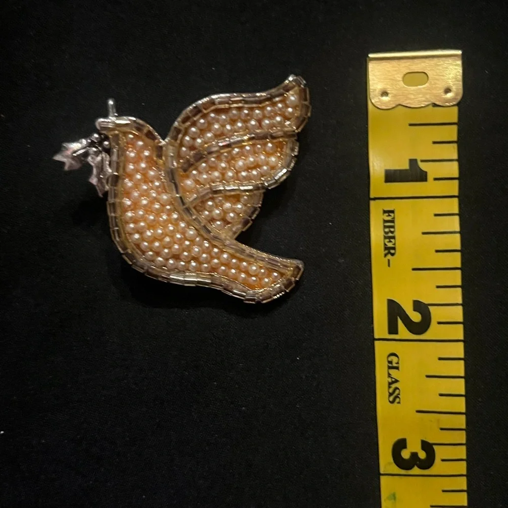 Liz Claiborne Beaded Dove Silver Tone Brooch